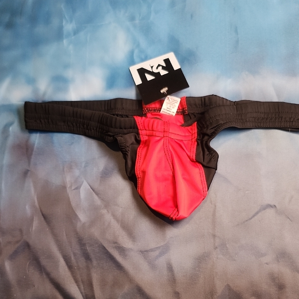 N2N LB1 Blazer G Black/Red Swim Thong with Built in Ring and Tie String